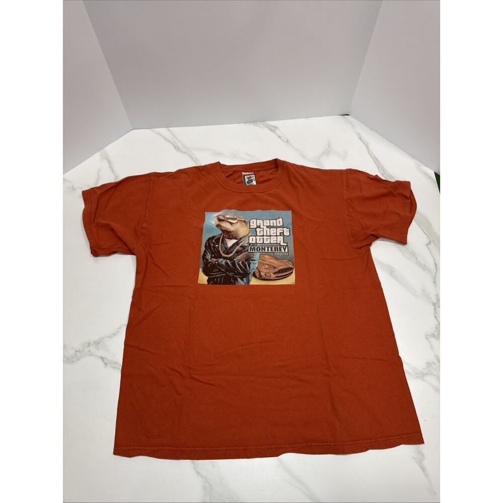 RARE Monterey Bay Aquarium GRAND THEFT OTTER Auto Duck Co. T-Shirt Tee Shirt L